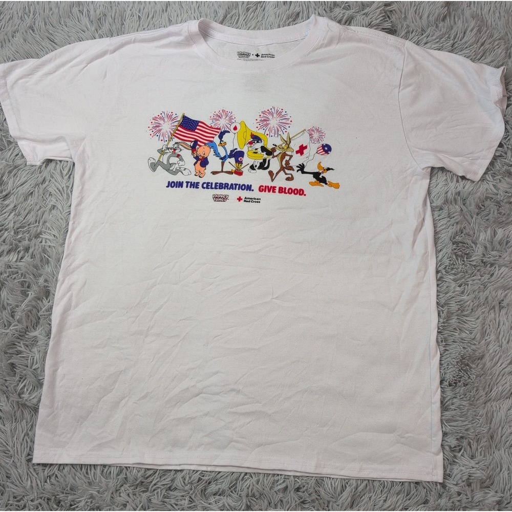 Looney Tunes Shirt Womens L White Tee Top Comfort Casual Graphic Red Cross